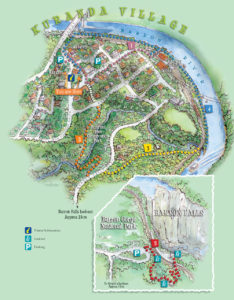 Kuranda township illustrated map showing walks